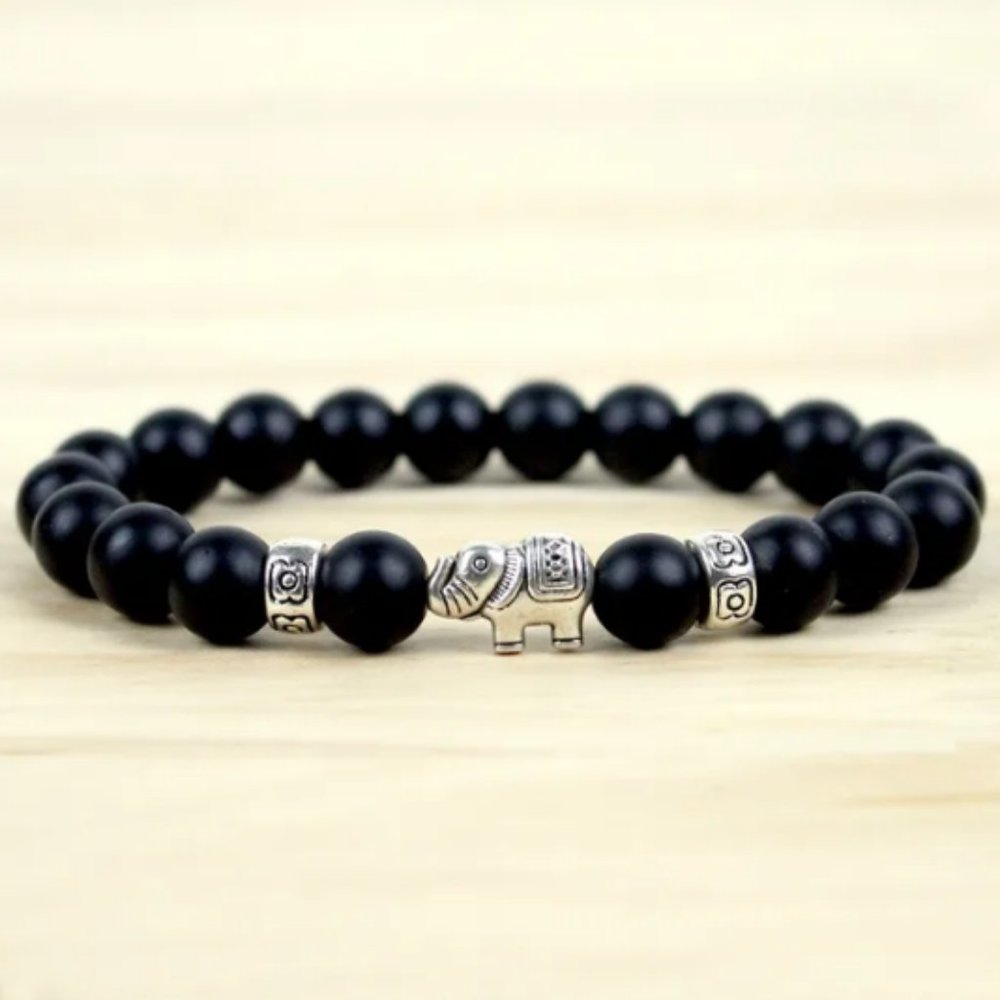 Onyx Bracelet,Elephant Bracelet,Onyx Stone Elephant Bracelet,Men,Women,Good Luck